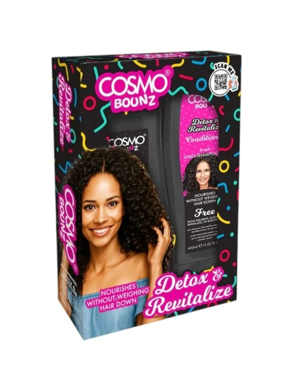 cosmo bounce detox set for purifying and refreshing colored, curly, and frizzy hair: shampoo and conditioner