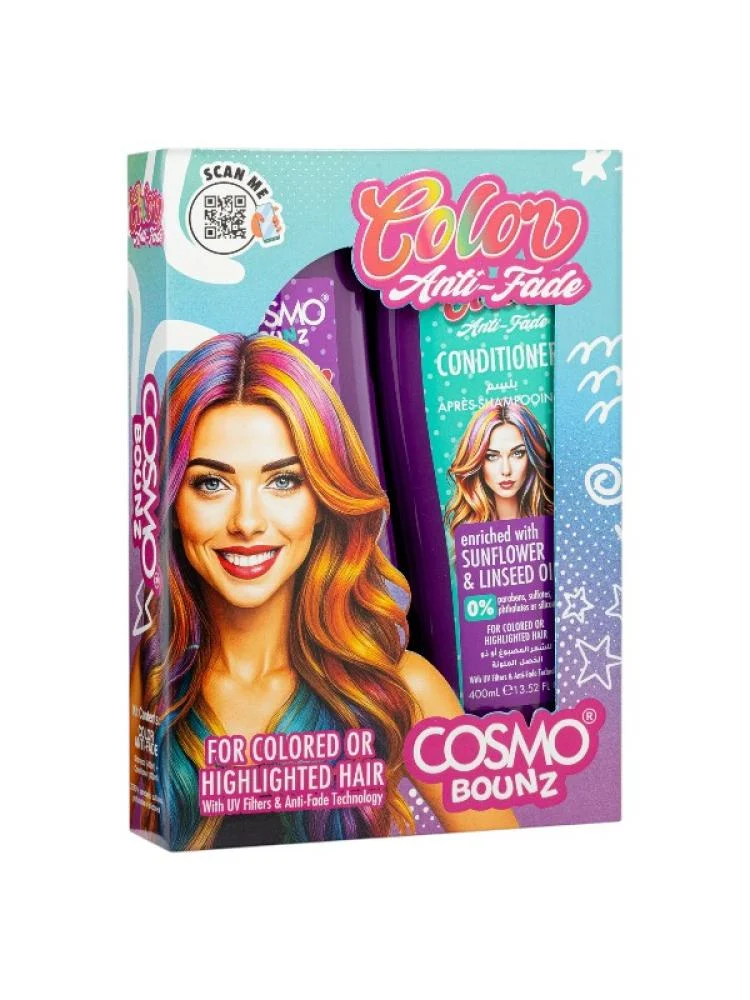 cosmo bounz color anti fade shampoo & conditioner set – 2 × 400 ml