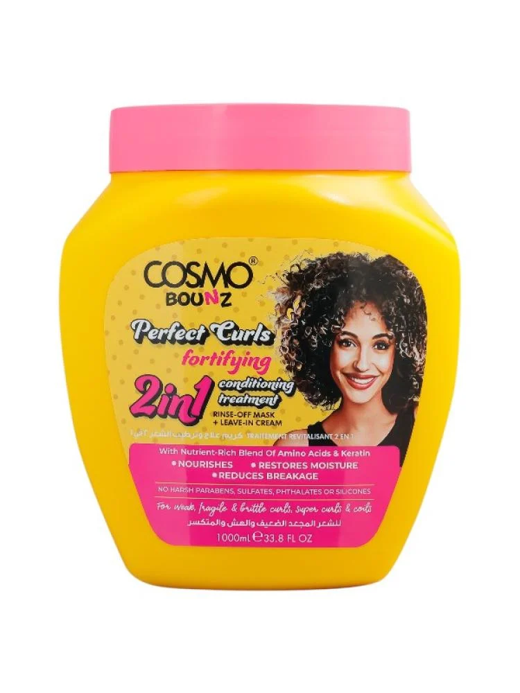 cosmo bounce perfect curls fortifying 2 in 1 treatment for weak, brittle, curly hair 1000 ml